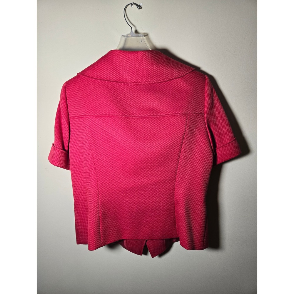 Tahari Skirt Suit Women 12 Red Excellent Short Sleeve Blazer Belted Pencil Skirt - Picture 3 of 13